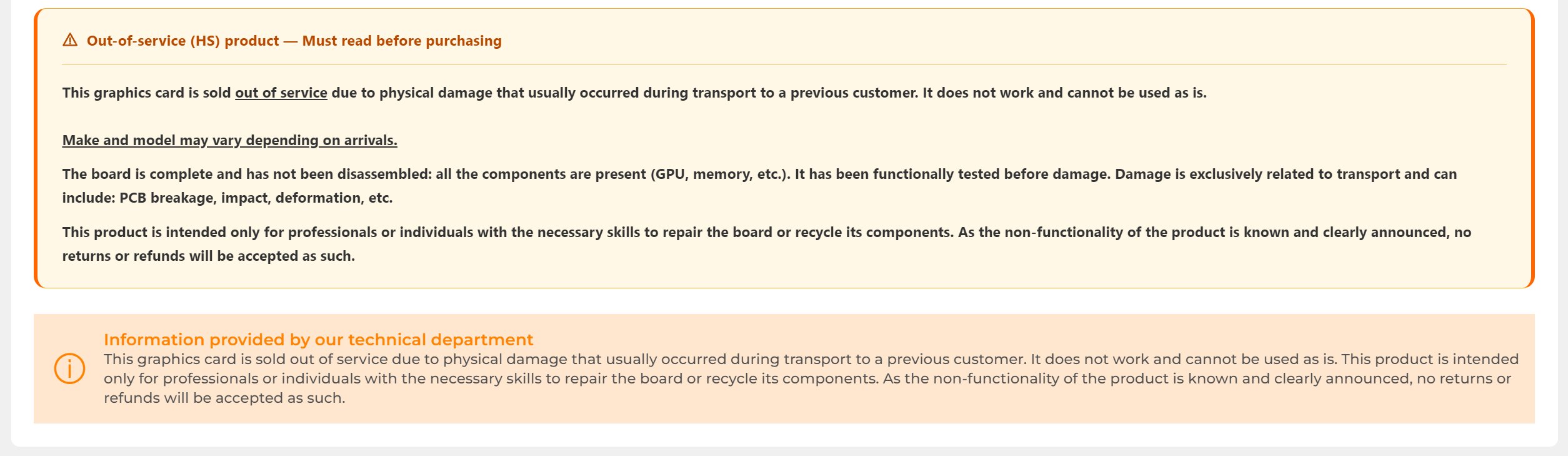 Disclaimer for defective RTX 5090s at LDLC