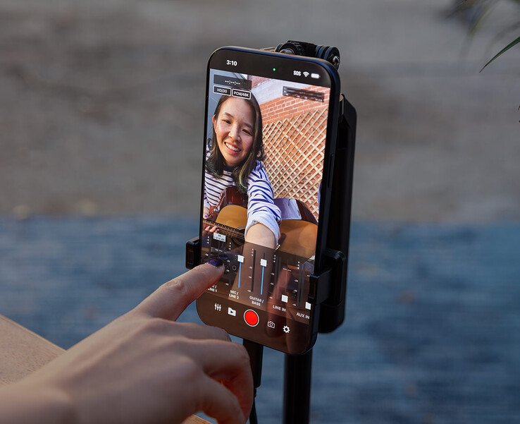 The Roland Go:Mixer Studio can be used with the Go:Mixer Cam app on Apple iPhones to record videos with multi-channel audio tracks. (Image source: Roland)