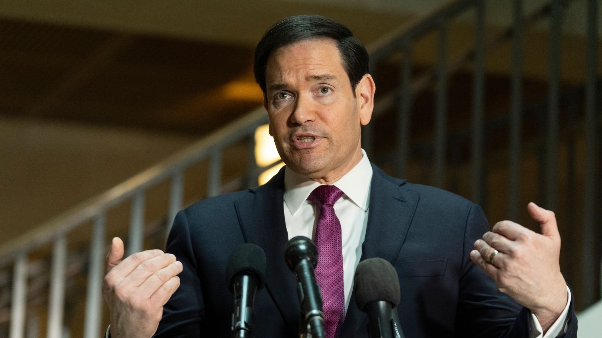 Secretary of State Marco Rubio speaks to reporters on Monday before briefing congressional leaders about Iran on Capitol Hill. Photo: Manuel Balce Ceneta/AP