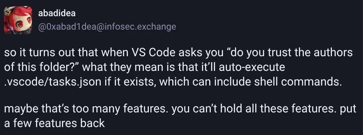 A post reading:
so it turns out that when VS Code asks you 