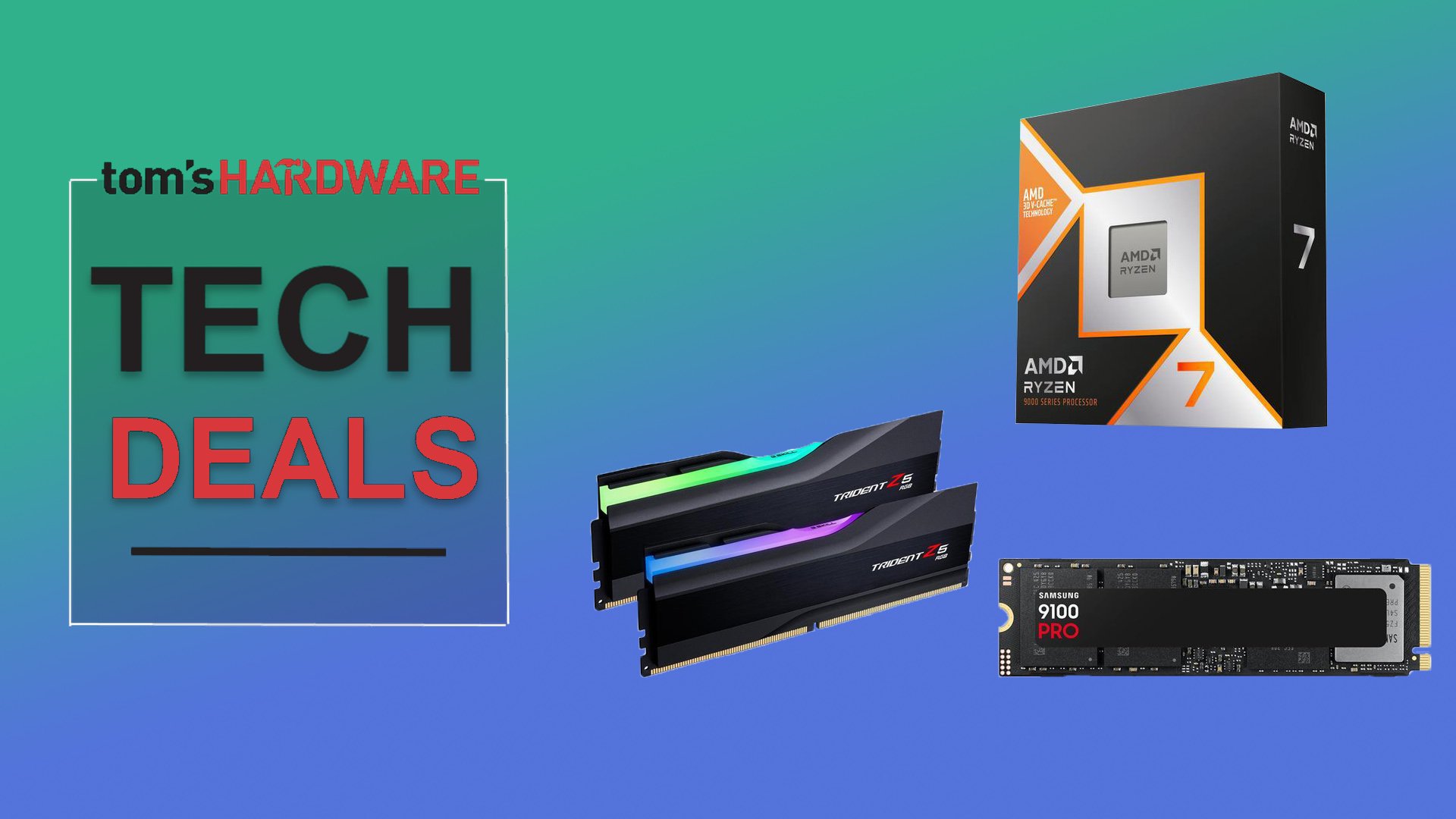 Combo deals post image for the AMD Ryzen 7 9800X3D, Trident Z5 RGB DDR memory and Samsung 9100 Pro Gen 5 SSD