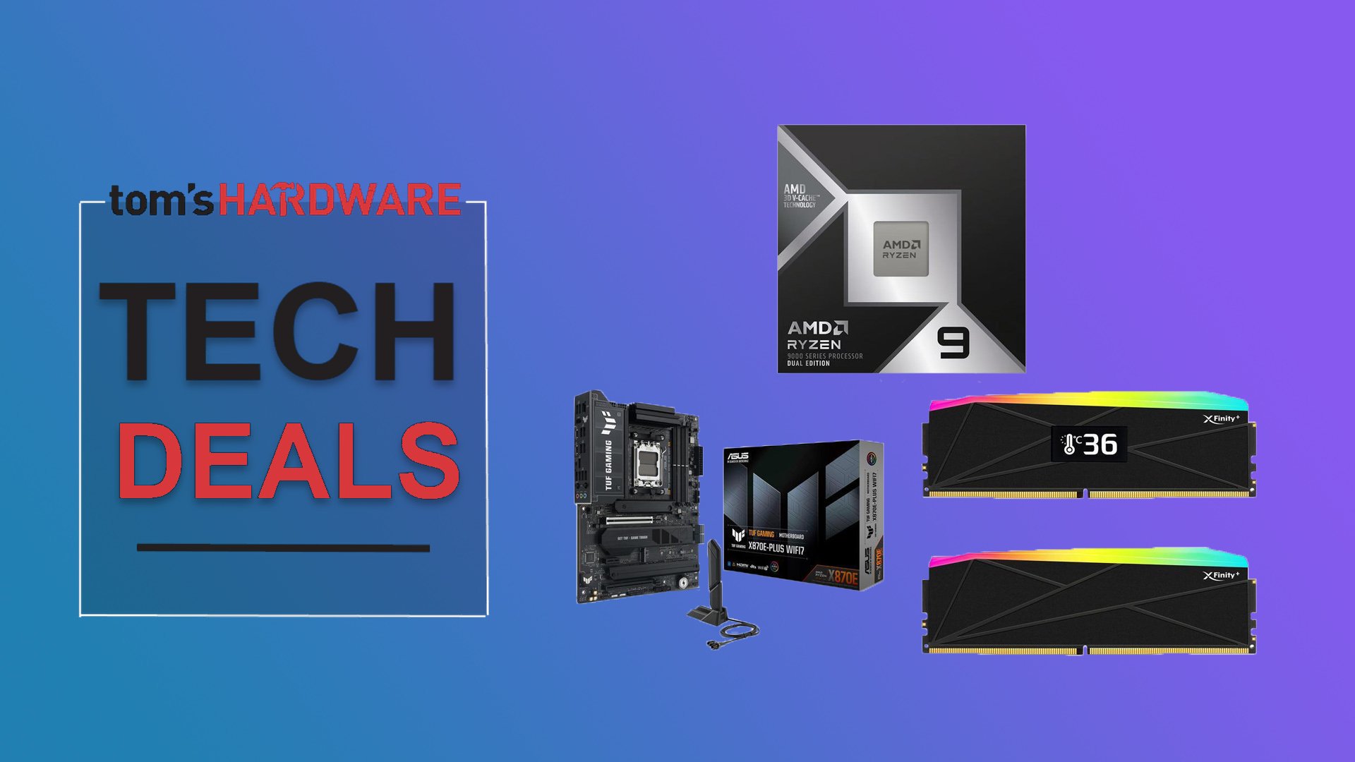 Combo bundle for the AMD Ryzen 9 9950X3D2 Dual Edition with an Asus TUF Gaming X870E-PLUS WiFi 7 motherboard and V-Color OLED XFinity+ RGB 32GB (2x16GB) DDR5-6000 memory