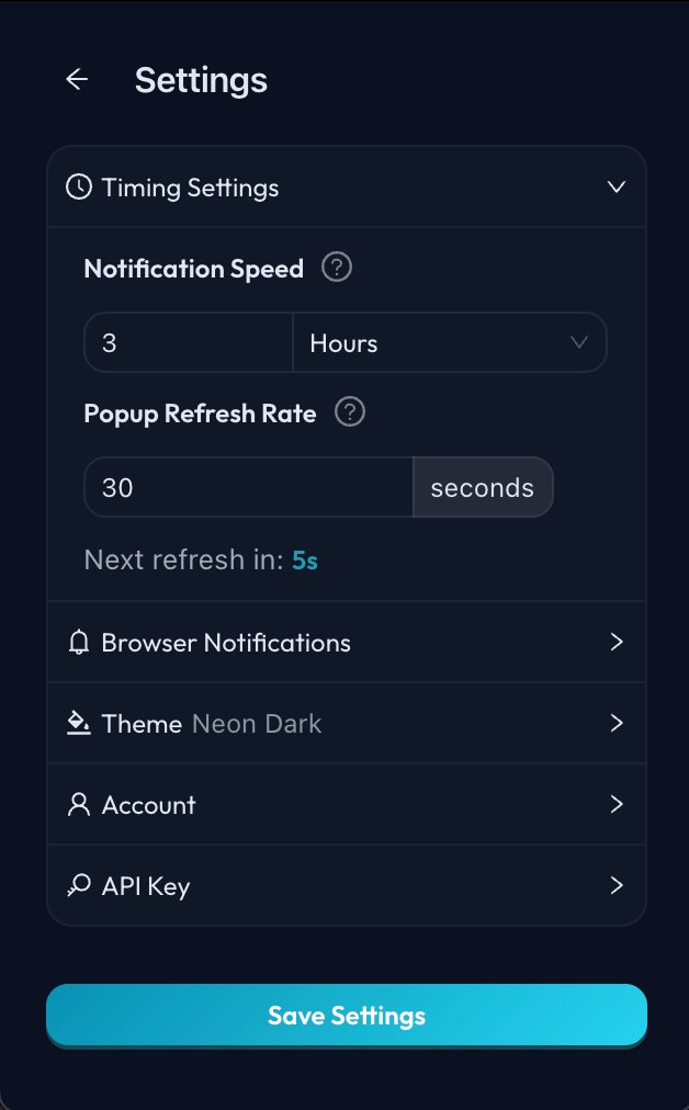 Site Spy settings panel with check interval and notification preferences