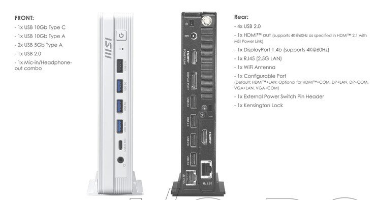 The MSI DP10 mini PC sports an impressive array of ports. (Image source: MSI)