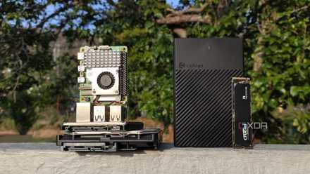 A Raspberry placed next to some storage drives
