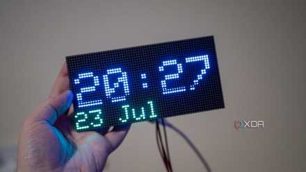 RGB LED Matrix Panel with the ESP 32 showing the time and date