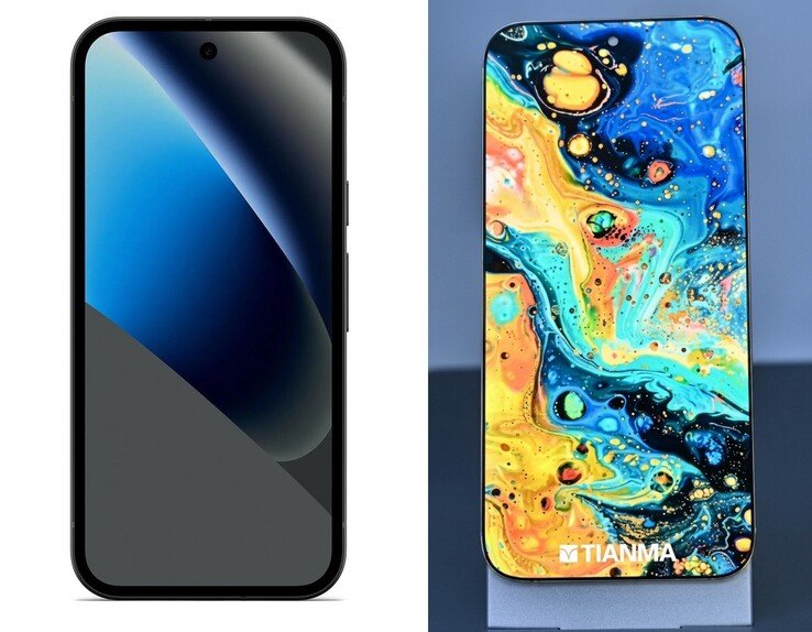The Pixel 10a's 4mm bezels (left) next to the Tianma panel with 0.35mm bezels (right).