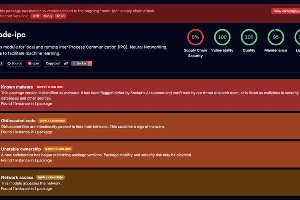 Stealer Backdoor Found in Node-IPC Versions Targeting Developer Secrets