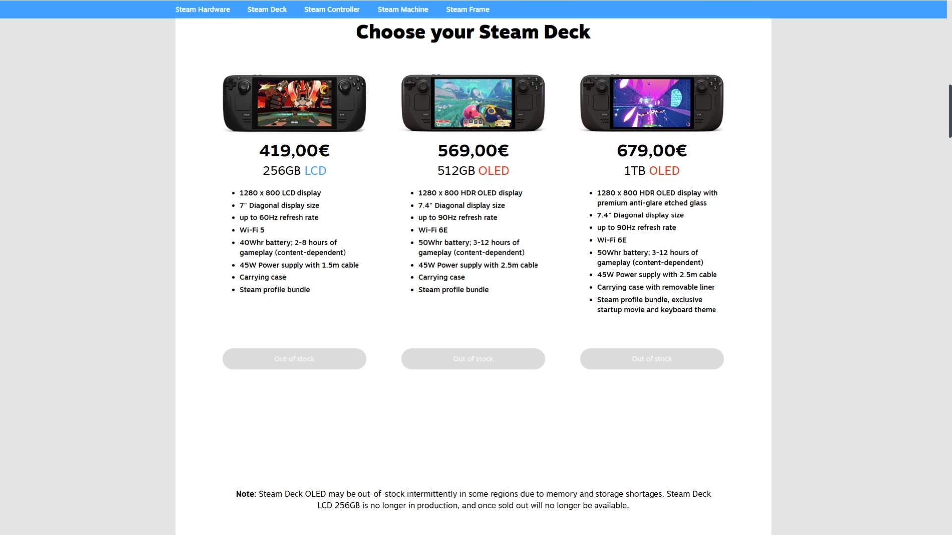Steam Deck store page in Germany