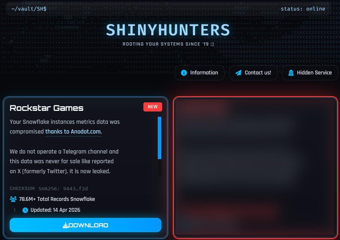 Rockstar Games listed on ShinyHunters extortion site