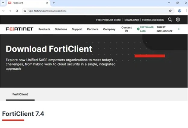 Screenshot of fake website posting as Fortinet
