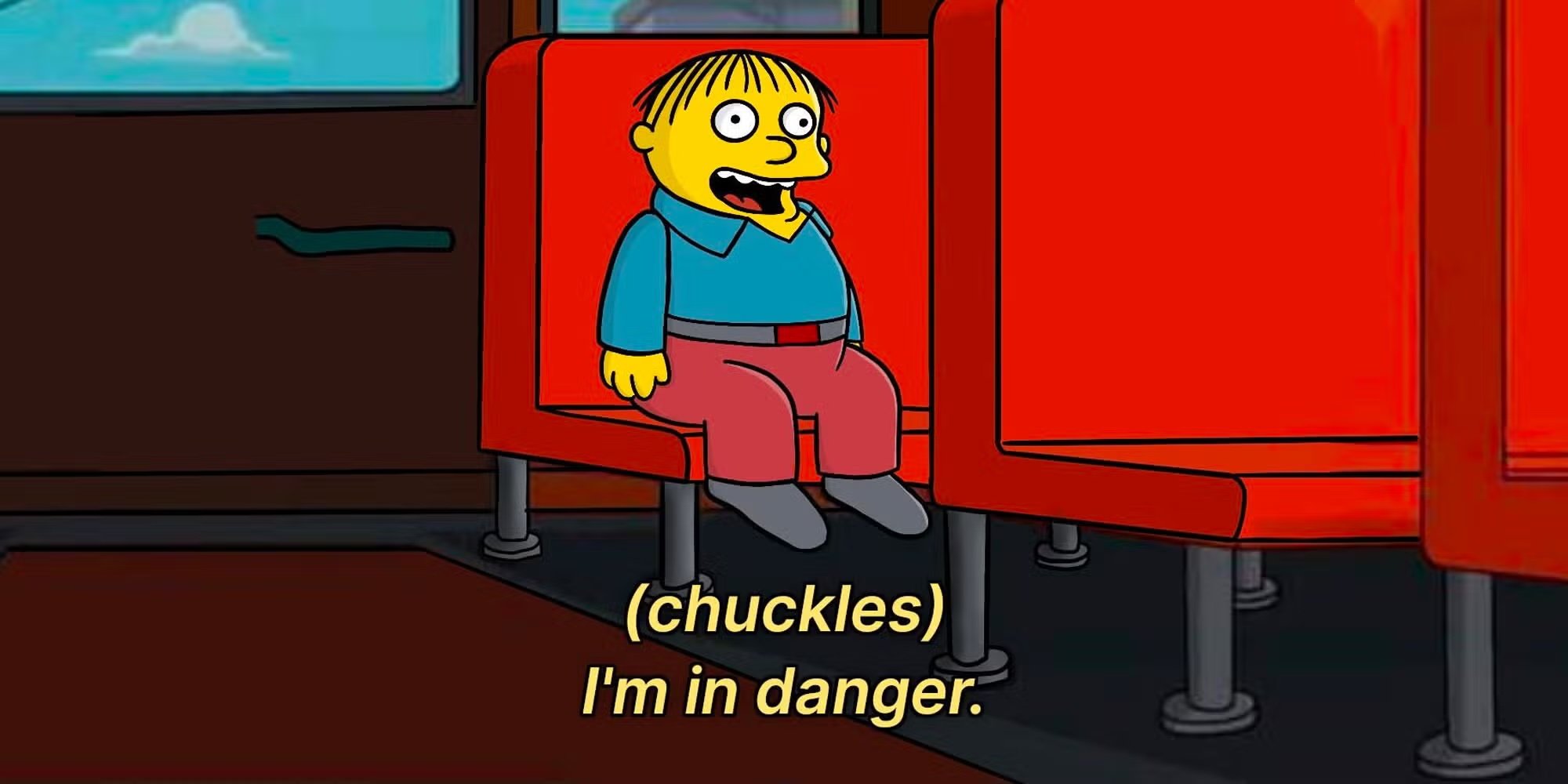 A meme of Ralph Wiggum saying (chuckles) I am in danger