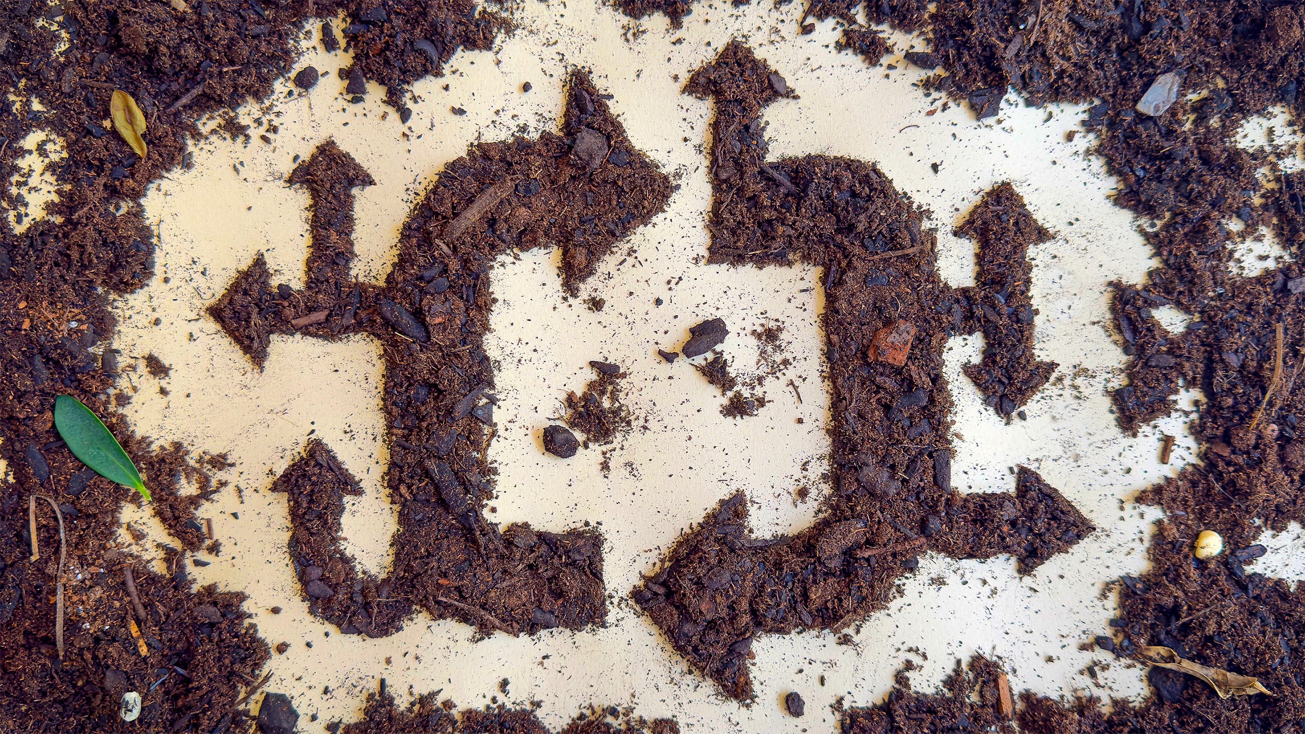 Dirt arranged in the shape of arrows pointing in a circle.