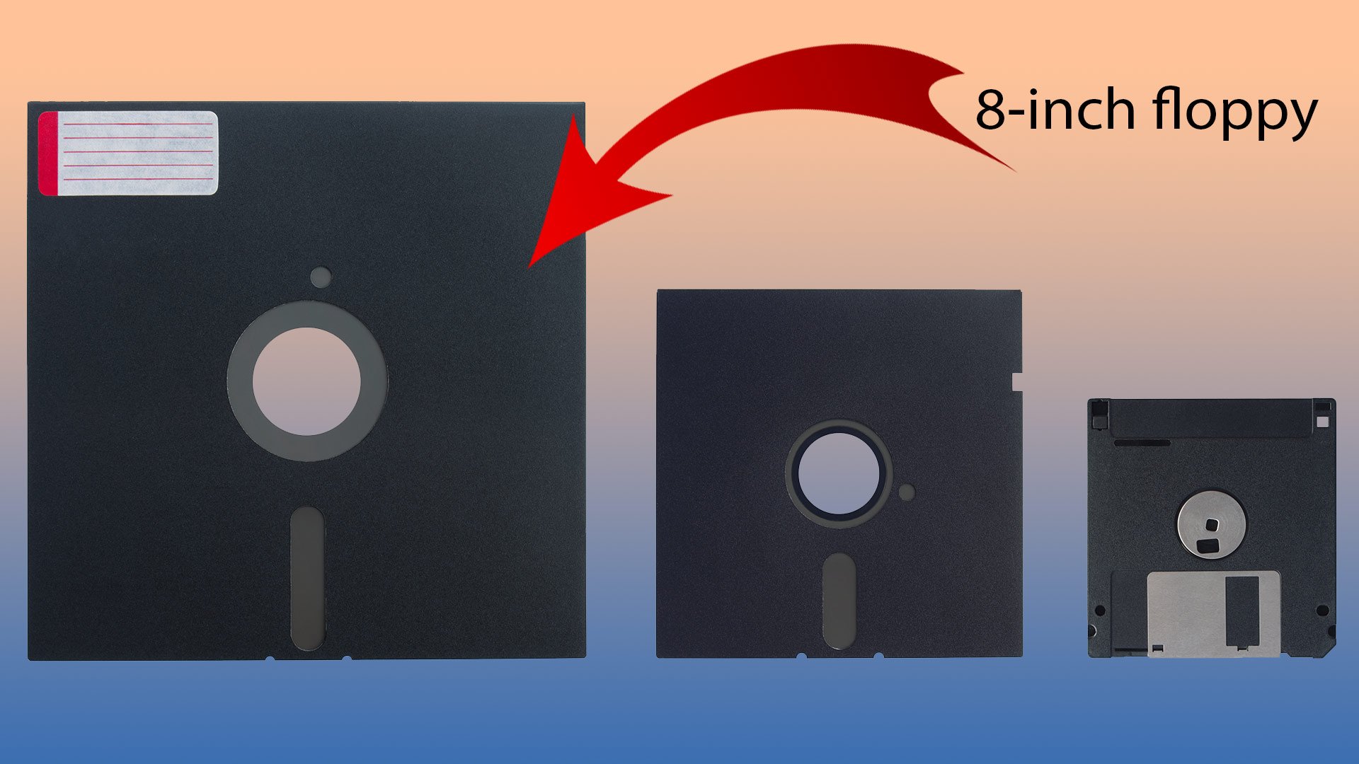 8, 5.25, and 3.5-inch floppies