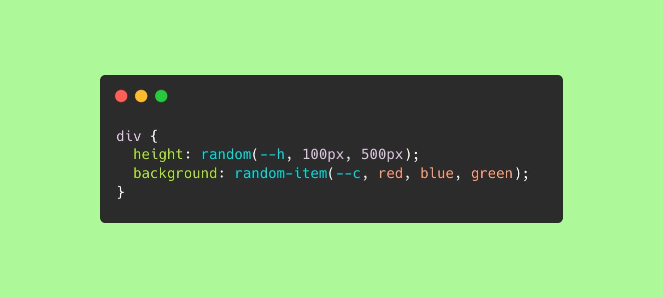 Showing a CSS code snippet of the random and random-item functions.