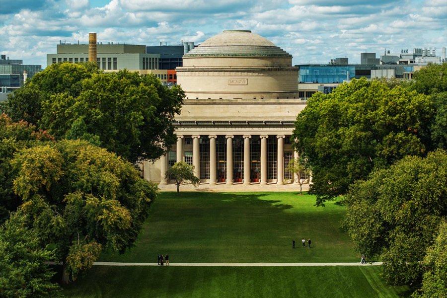 Aerial view of the MIT dome and Killian Court on an early fall day
