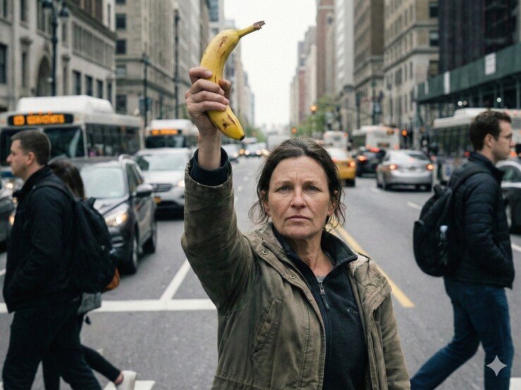 Woman holding banana, original from Nano Banana Pro