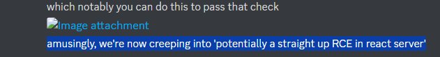 discord screenshot suggesting the possibility of RCE in react server