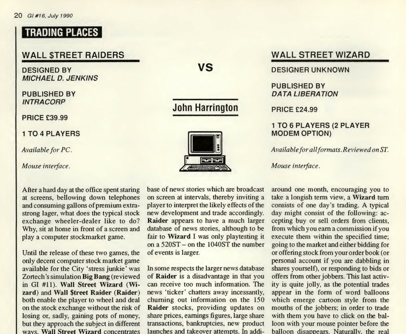 Wall Street Raider review in Games International magazine, 1990
