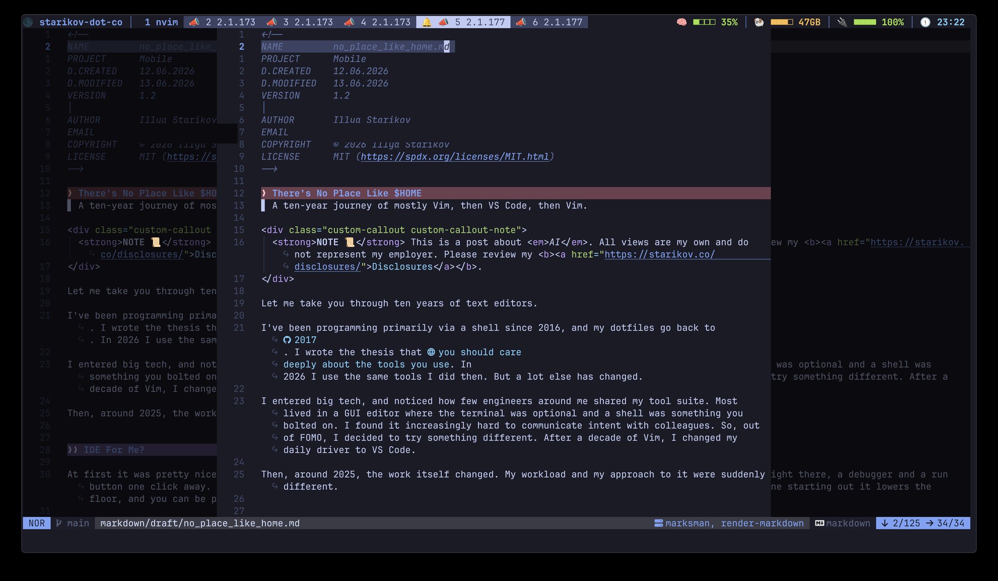 My Vim setup, back home in the terminal.