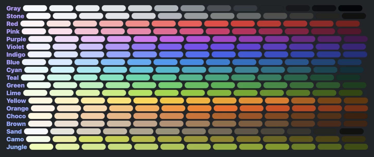 A larger color palette with 19 rows of color, each with 13 columns showing the color getting darker from left to right.