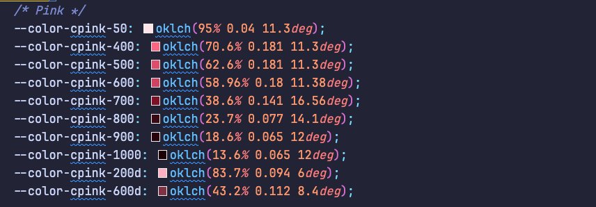 Showing 10 CSS variables for pink-based color variations defined in oklch().