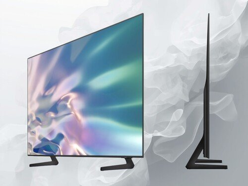 Samsung S84F OLED TV is shown at angle next to side shot