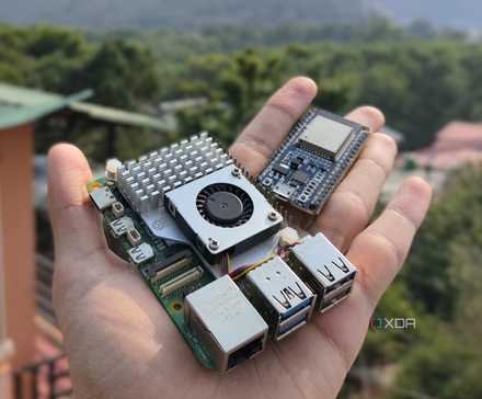 A person holding a Raspberry Pi and an ESP32