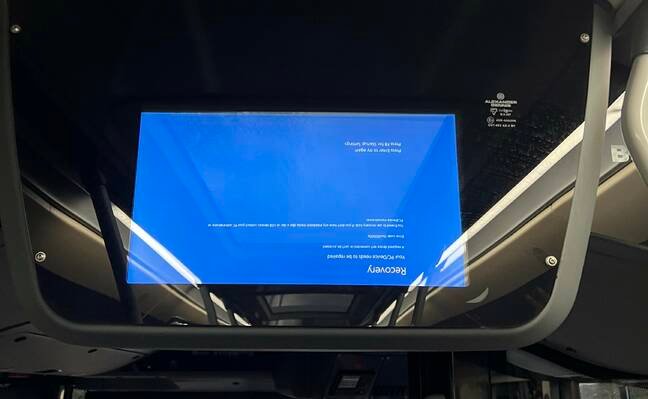 Upside down Windows recovery screen on a Nottingham bus