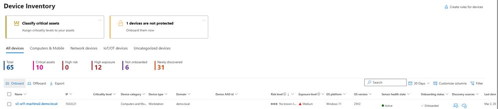 Screenshot of the new onboarding and offboarding buttons on the device inventory page