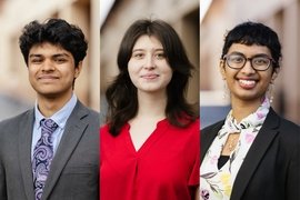 Side-by-side headshots of Bhav Jain, Pam Stark, and Sreya Vangara
