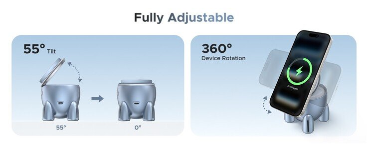 The Ugreen Uno rocket-shaped charger can juice up an iPhone in both portrait and landscape positions. (Image source: Ugreen)