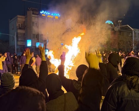 Iranians attend an anti-government protest in Tehran on 9 January