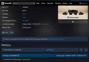 Steam Frame release date update on SteamDB