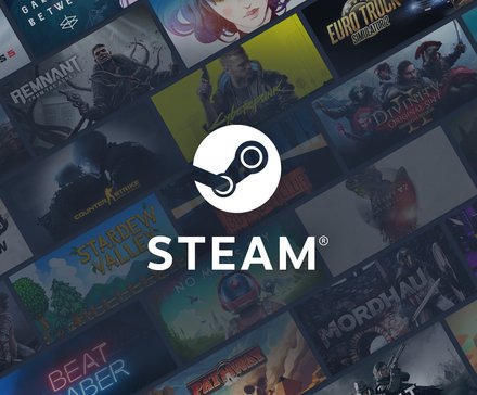 Steam logo with games in the background