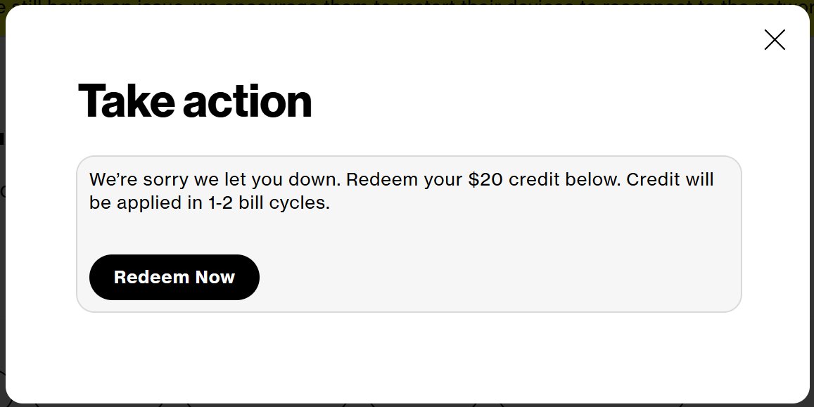 Redeeming the $20 credit at Verizon.com