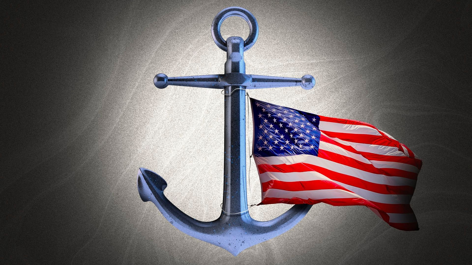 Illustration of an anchor with an American flag around it