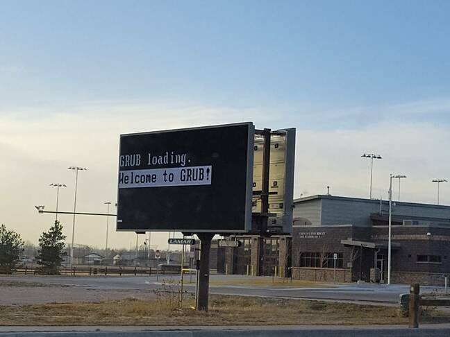 A billboard showing a GRUB message