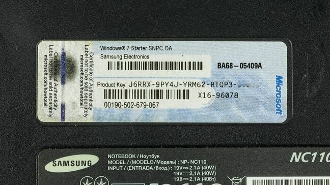 Windows 7 certificate of authenticity label