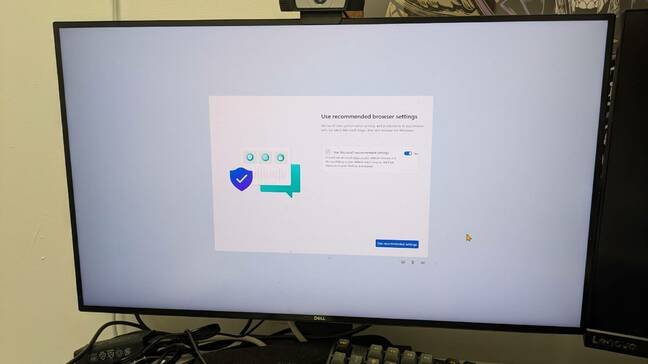 Screen asks you to use recommended browser settings