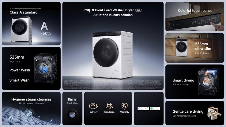 The 8KG combo machine has full integration with the Xiaomi Home app for remote monitoring, customized 