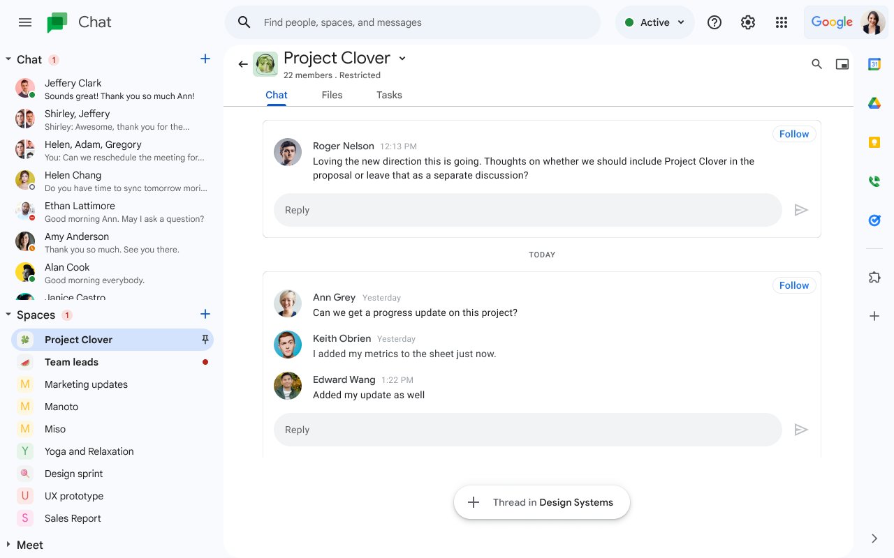 Google Chat space grouped by conversation topic